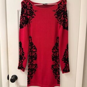 bebe Red Dress with Black Lace Accents